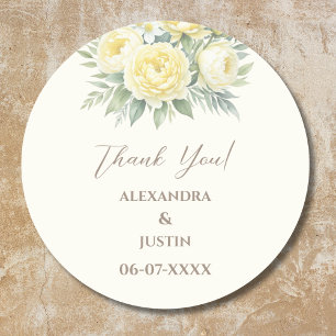 Beige Yellow Floral Italian Arch Wedding Thank You Classic Round Sticker