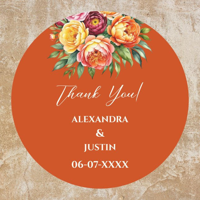 Beige Yellow Floral Italian Arch Wedding Thank You Classic Round Sticker (Creator Uploaded)