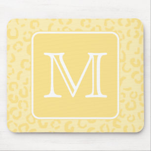 Beige Yellow Leopard Print. Custom Monogram. Mouse Mat