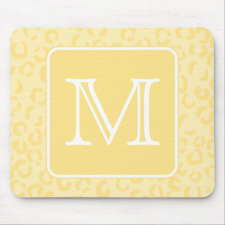 Beige Yellow Leopard Print. Custom Monogram. Mouse Mat