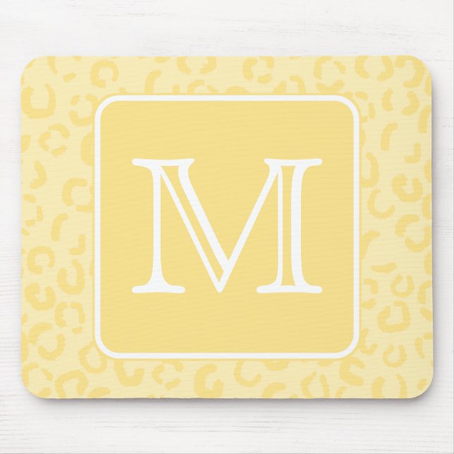 Beige Yellow Leopard Print. Custom Monogram. Mouse Mat (Front)