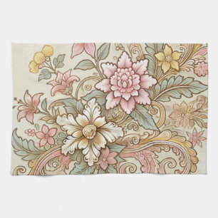 Beige Yellow Pink Blue Indonesian Batik Boho Tea Towel