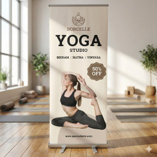 Beige Yoga Studio Vertical Retractable Banner