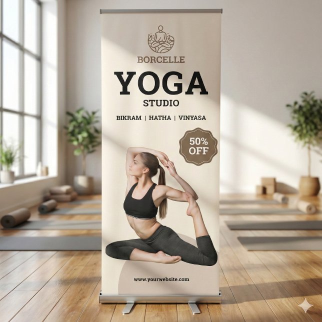 Beige Yoga Studio Vertical Retractable Banner (Creator Uploaded)