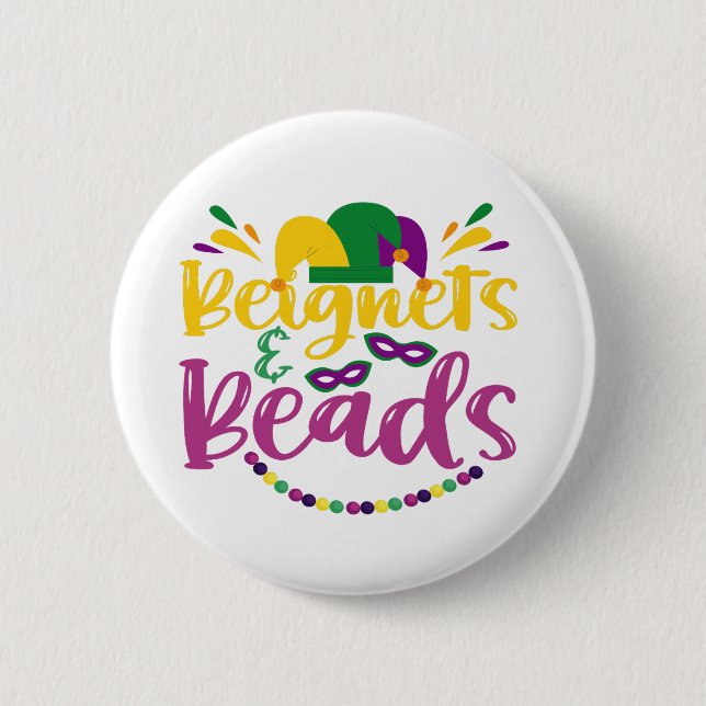 Beignets & Beads Funny Mardi Gras Carnival Gift  6 Cm Round Badge (Front)