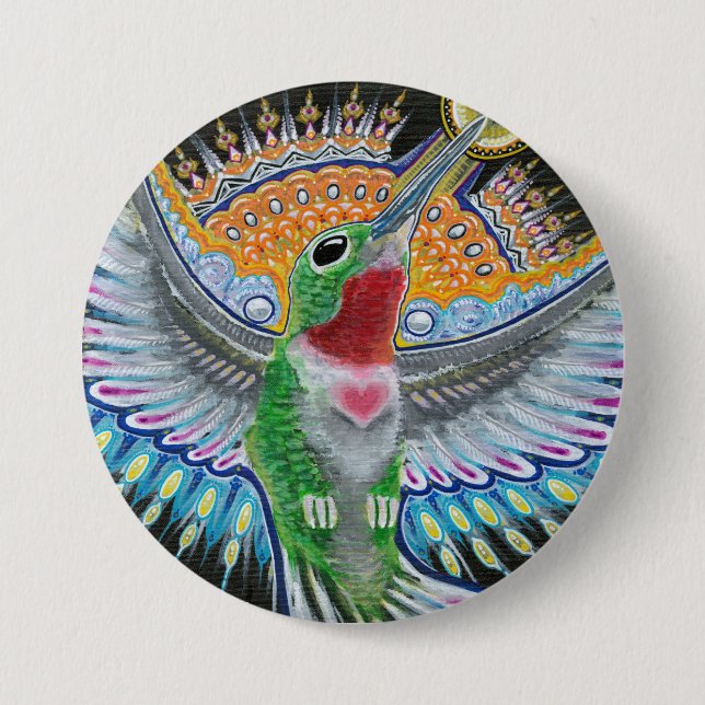 Beija Flor ("Flower Kisser") Hummingbird Painting 7.5 Cm Round Badge (Front)