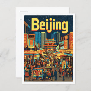 Beijing China Art Vintage Travel Illustration Postcard