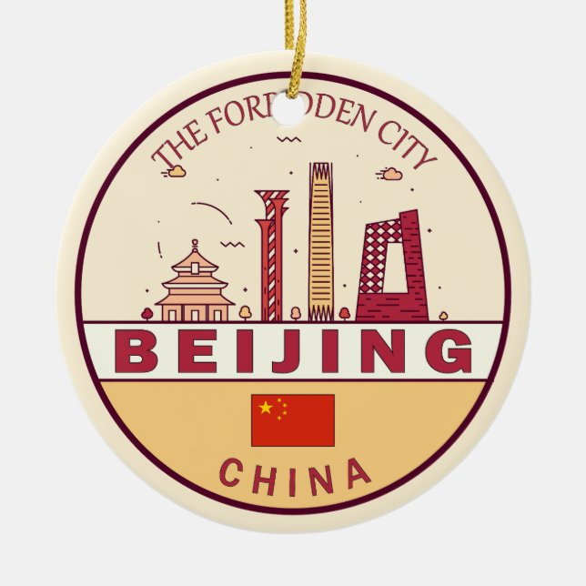 Beijing China City Skyline Emblem Ceramic Tree Decoration (Front)