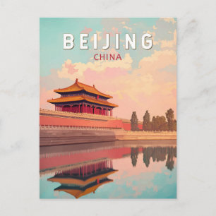 Beijing China Illustration Travel Art Vintage Postcard