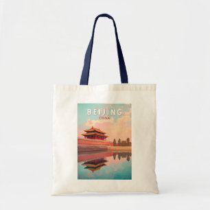 Beijing China Illustration Travel Art Vintage Tote Bag