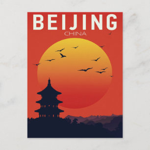 Beijing China Temple Sunset Postcard