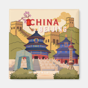 Beijing China Travel Poster Asian City Wall Art Magnet