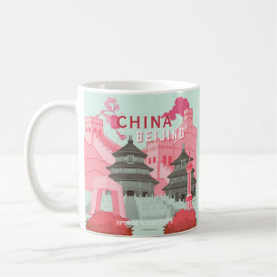 Beijing China Travel Poster Mint Green, Pink Art Coffee Mug