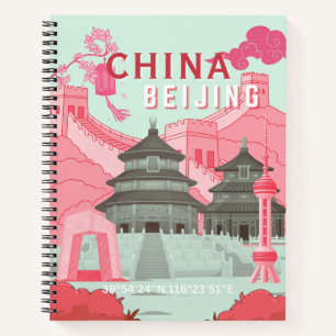 Beijing China Travel Poster Mint Green, Pink Art Notebook