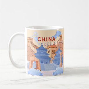 Beijing China Travel Poster Pastel Blue & Peach Coffee Mug