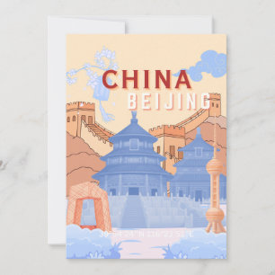 Beijing China Travel Poster Pastel Blue & Peach Invitation