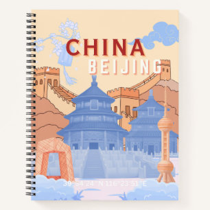 Beijing China Travel Poster Pastel Blue & Peach Notebook