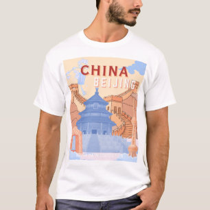 Beijing China Travel Poster Pastel Blue & Peach T-Shirt