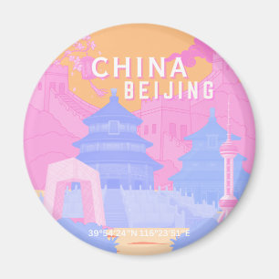 Beijing China Travel Poster   Pink & Blue Pastel Magnet