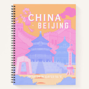Beijing China Travel Poster Pink & Blue Pastel Notebook