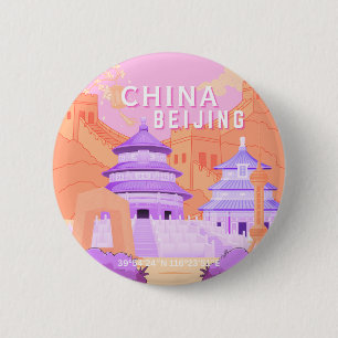 Beijing China Travel Poster Pink & Lavender Art 6 Cm Round Badge