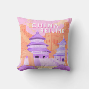 Beijing China Travel Poster Pink & Lavender Art Cushion