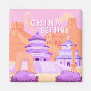 Beijing China Travel Poster Pink & Lavender Art Magnet