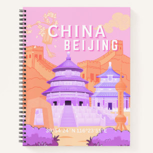 Beijing China Travel Poster Pink & Lavender Art Notebook