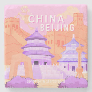 Beijing China Travel Poster Pink & Lavender Art Stone Coaster
