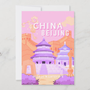 Beijing China Travel Poster Pink & Lavender Art Thank You Card