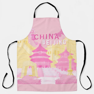 Beijing China Travel Poster Pink & Yellow Art Apron