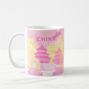 Beijing China Travel Poster Pink & Yellow Art Coffee Mug