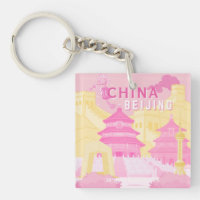 Beijing China Travel Poster | Pink & Yellow Art