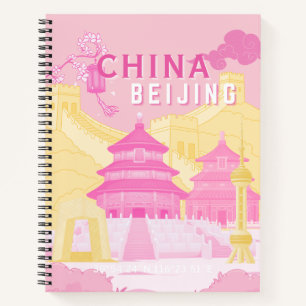 Beijing China Travel Poster Pink & Yellow Art Notebook
