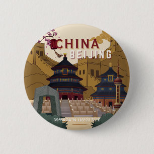 Beijing China Travel Poster Vintage Illustration 6 Cm Round Badge