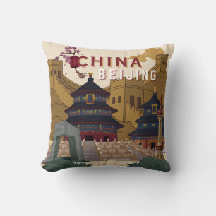 Beijing China Travel Poster Vintage Illustration Cushion