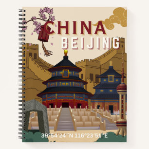 Beijing China Travel Poster Vintage Illustration Notebook