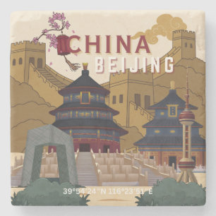 Beijing China Travel Poster Vintage Illustration Stone Coaster
