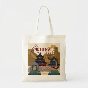 Beijing China Travel Poster   Vintage Illustration Tote Bag