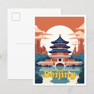 Beijing China Travel Vintage Illustration Postcard