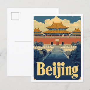 Beijing China Vintage Travel Illustration Postcard