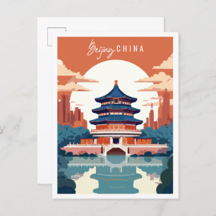 Beijing China vintage travel illustration Postcard