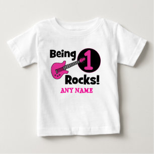 Being 1 Rocks! with Pink Guitar Baby T-Shirt