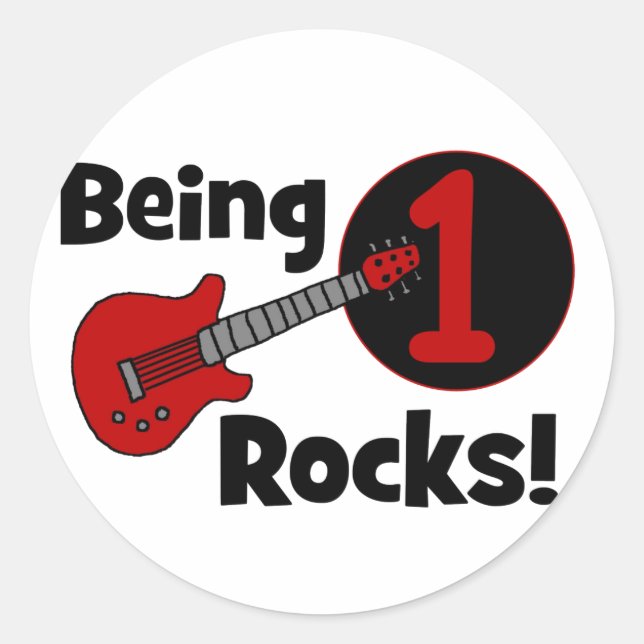 Being 1 Rocks! with Red Guitar Classic Round Sticker (Front)