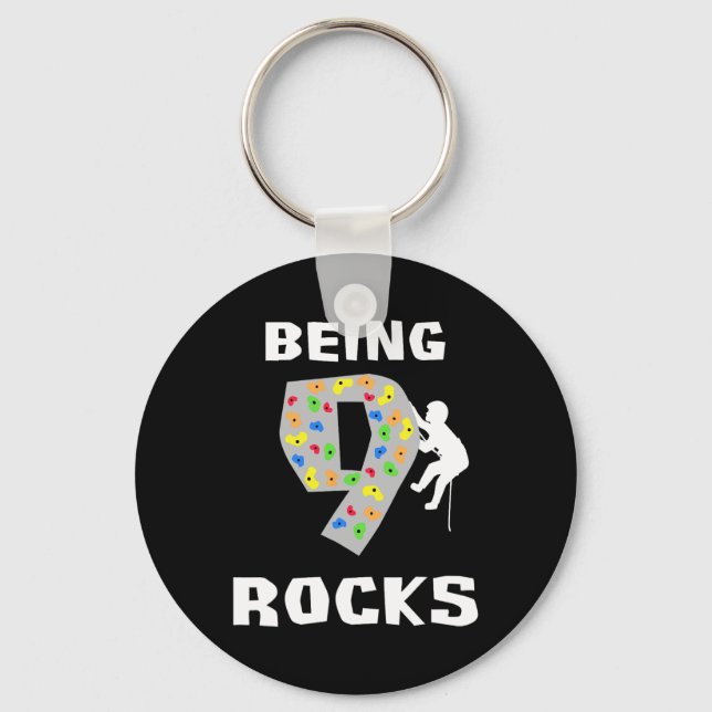 Being 9 Years Old Rocks Funny Rock Climber Birthda Key Ring (Front)