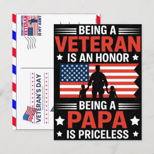 Being a Veteran is an Honour Being a Papa is Price Holiday Postcard