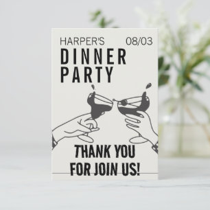 Being and Black Retro Illustration Dinner Party Thank You Card