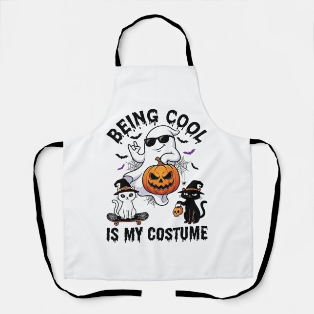 Being Cool Is Costume Halloween Ghost Pumpkin Cat_ Apron (Front)