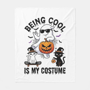 Being Cool Is Costume Halloween Ghost Pumpkin Cat_ Fleece Blanket