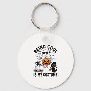 Being Cool Is Costume Halloween Ghost Pumpkin Cat_ Key Ring